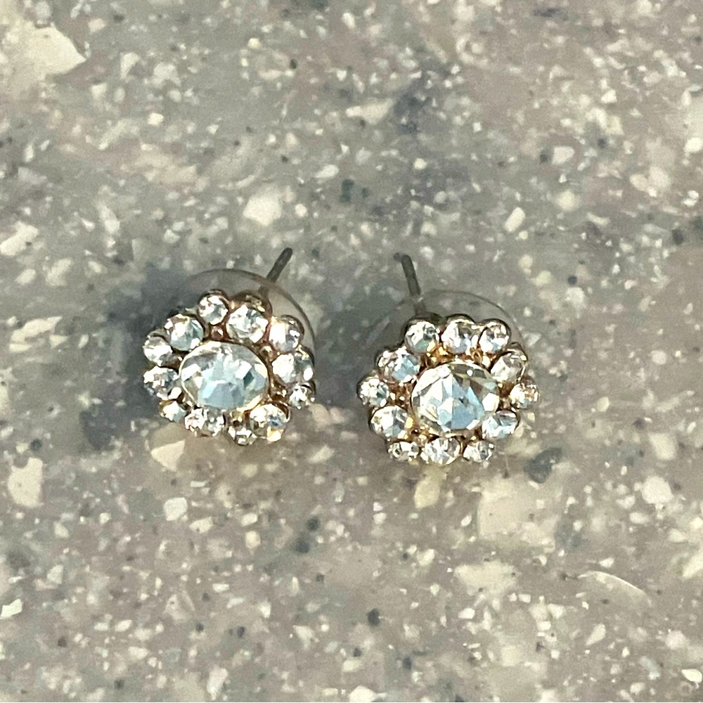 Rose Gold Bronze Sparkly Floral Rhinestone Stud Earrings